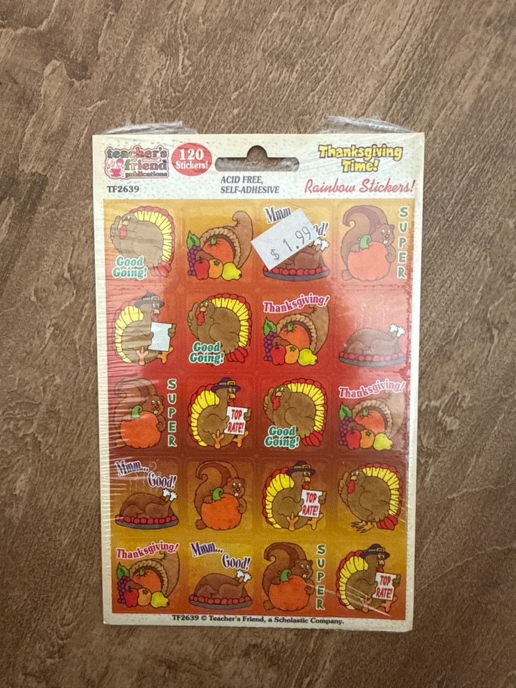 NEW Vintage Scholastic Thanksgiving Time Mostly Sealed Sticker Sheet