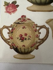 Vintage John Grossman Gifted Line Victorian Rose Tea Set 7 Die Cut Stickers NOS