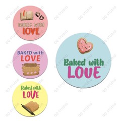 500pcs 1in Baked with Love Stickers Round Shaped Chrome Paper For Bakery Cafe