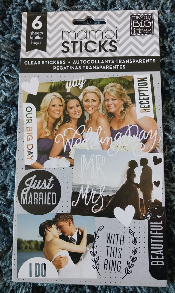Me & My Big Ideas Pocket Pages Clear Stickers 6 Sheets WEDDING DAY
