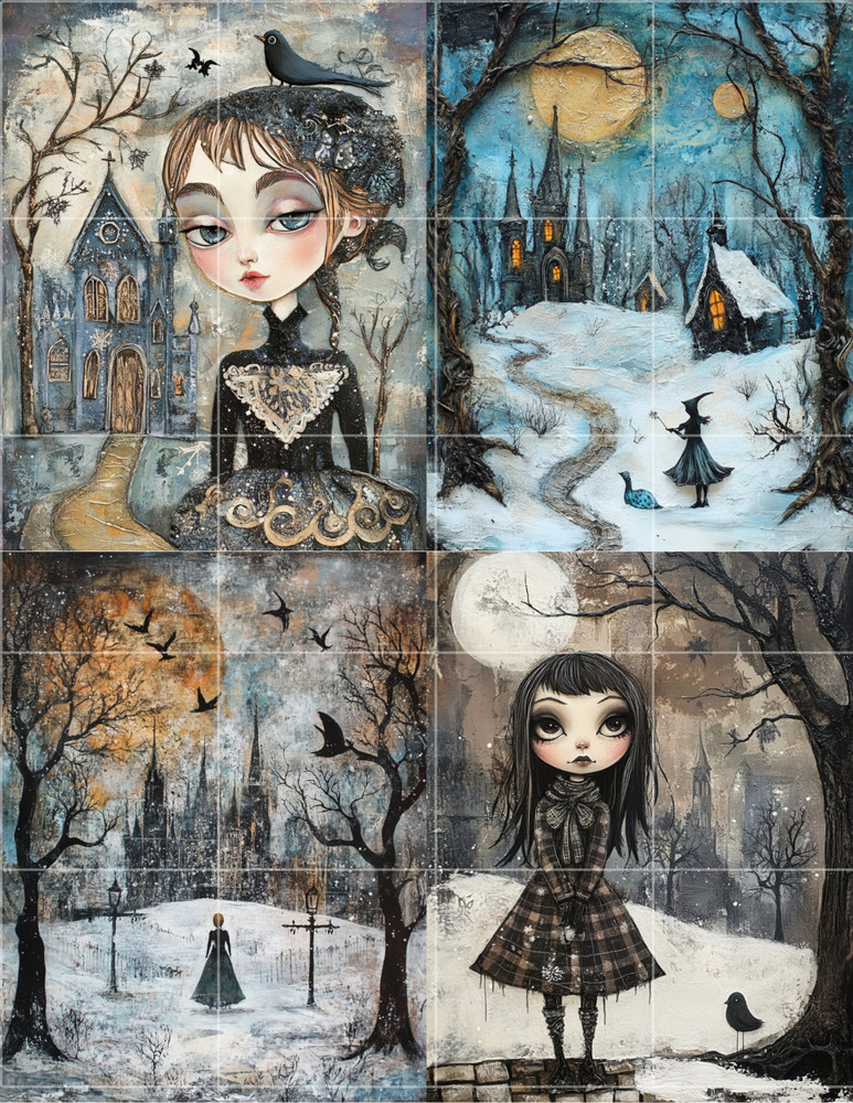 GOTHIC WINTER Collage Sheet Supplies Scrapbook Junk Journal Card Toppers