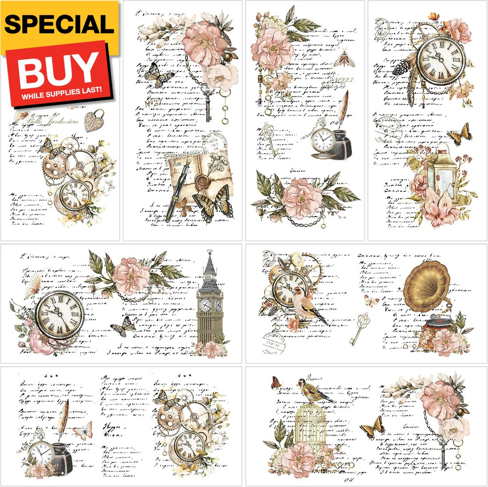 Flower Rub on Transfers for Crafts – 8 Sheets Vintage Floral Furniture Decals Bu