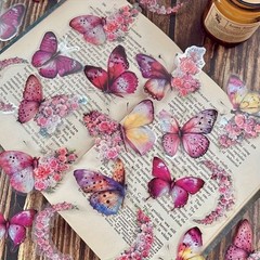 Flower-Printed Decorative Adhesive Durable Transparent Butterfly Flower Stickers