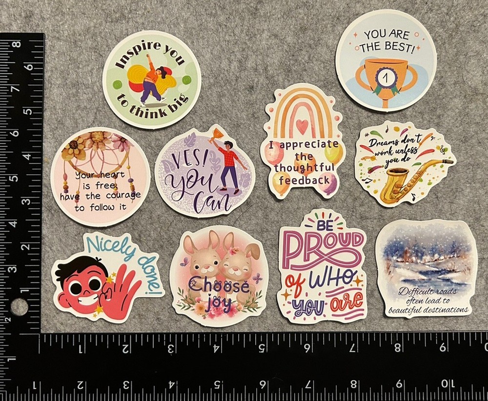 Lot of 10 Assorted Positive Affirmation Stickers Smile Happy Love Fitness