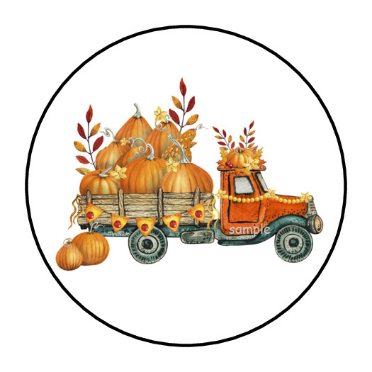 30 PUMPKIN TRUCK STICKERS ENVELOPE SEALS LABELS 1.5″ ROUND FALL AUTUMN