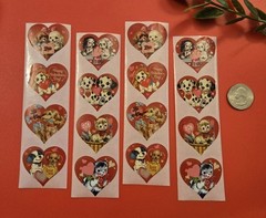 16 Vintage Style Valentine Stickers/Retro Style Valentine Stickers/Heart Sticker