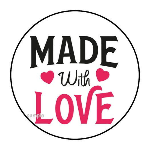 30 MADE WITH LOVE ENVELOPE SEALS LABELS STICKERS 1.5″ ROUND HEARTS HANDMADE