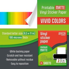 Matte White Printable Vinyl Sticker Paper – 25 Sheets for Inkjet & Laser