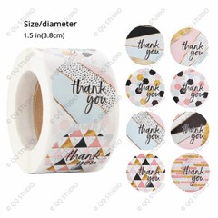 500pcs 1.5in 8 Designs Thank You Stickers Chrome Paper Round Shaped for Business