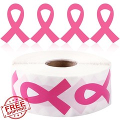 DECYOOL 800 Pcs Pink Ribbon Stickers Roll, Breast Cancer Awareness Helmet Fac…