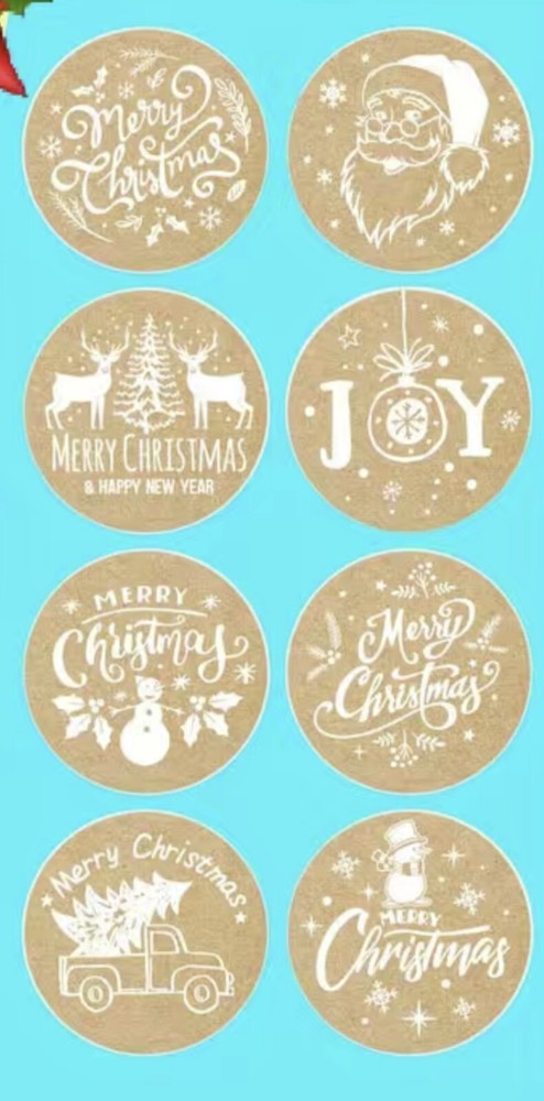 500 pcs Kraft Paper Sticker Seals Roll Holiday Joy Christmas Self Adhesive NEW