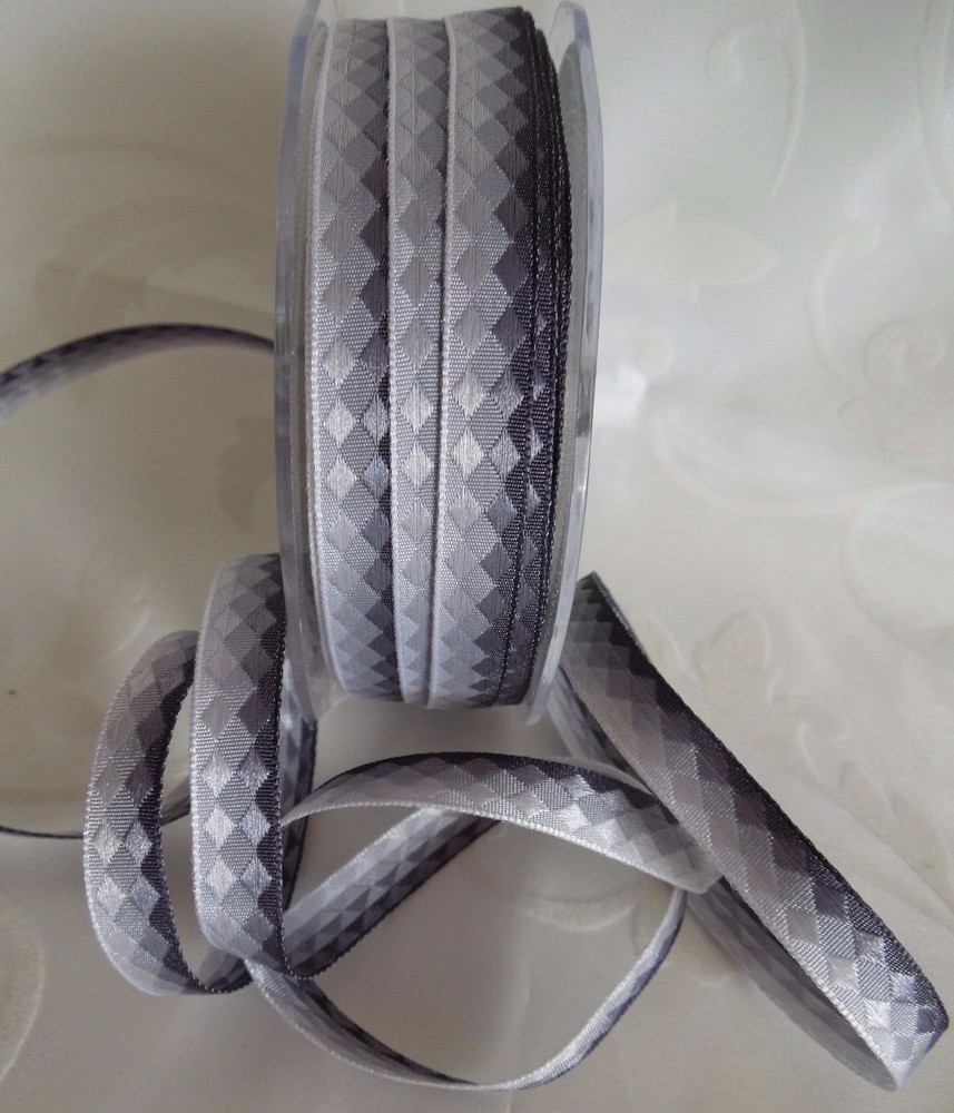 MAY ARTS RIBBONS~WOVEN DIAMONDS OMBRE RIBBON~SHADES OF GRAY~3/8TH INCH X 3 YDS!