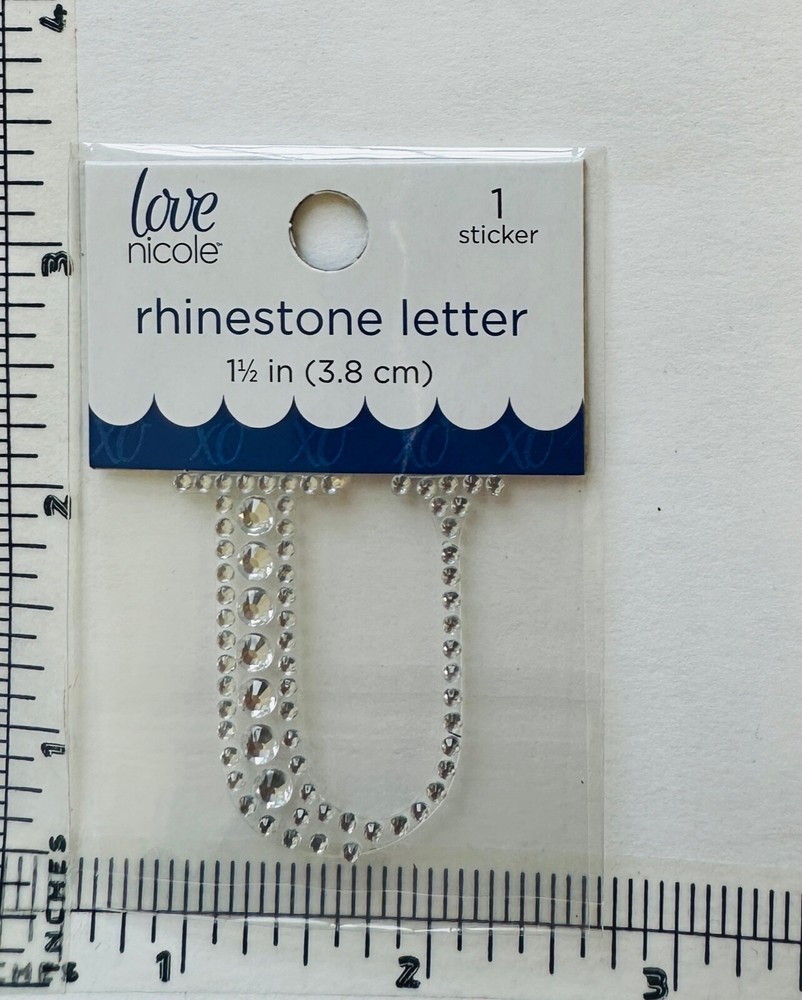 Letter U Rhinestone Sticker 1.5″ Clear Silver Glitter Scrapbook Monogram Bling