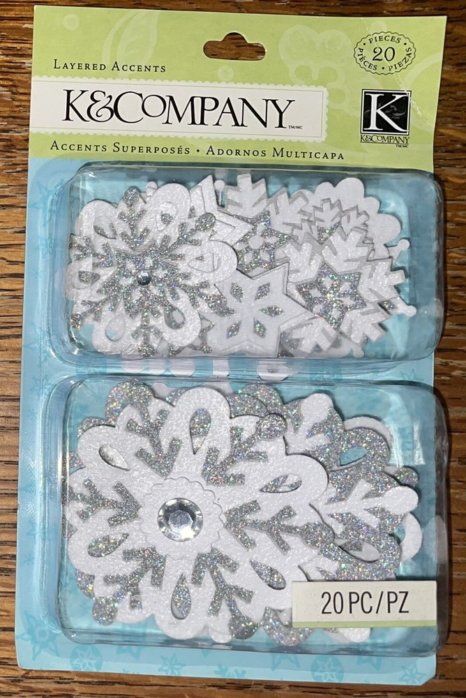 K&Company Very Merry Snowflakes Layered Accents Glitter Silver & White Scrapbook