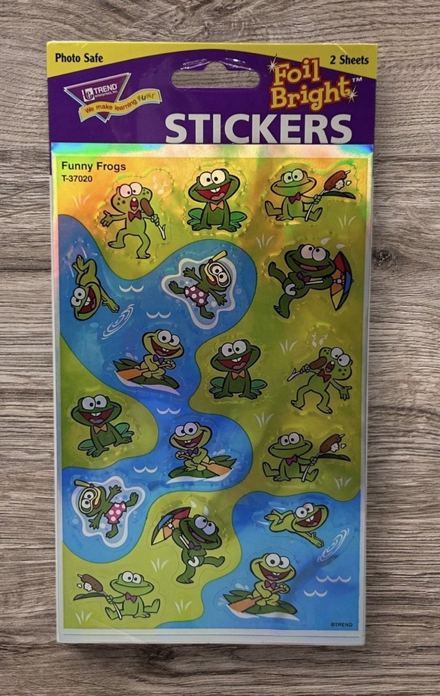 Vintage Trend Enterprises Stickers Foil Bright Funny Frogs 2 Sheets Brand NEW