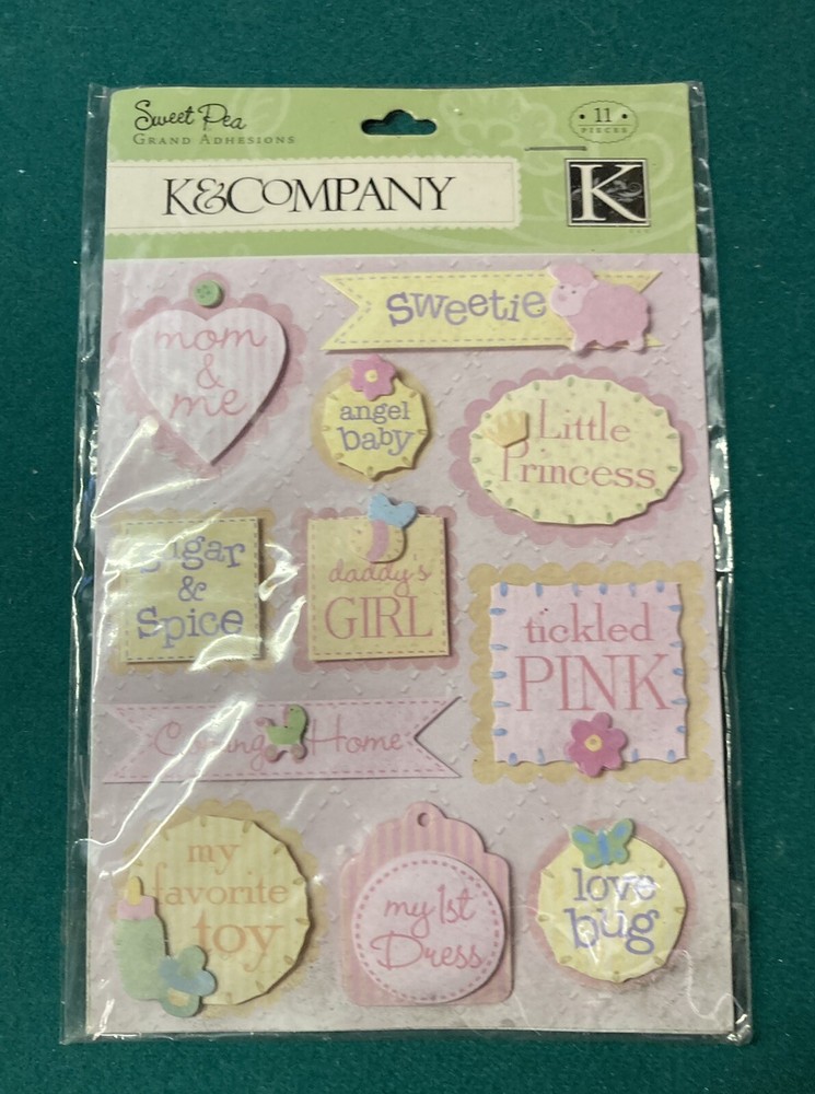 Sweet Pea Little Princess Baby Girl Scrapbooking Stickers (11 Total) Brand New!