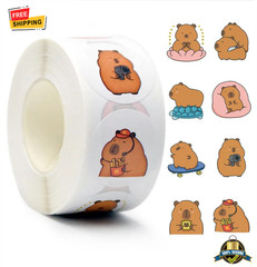 500 Sheets Cute Capybara Cartoon Stickers Roll Waterproof PET DIY Decals