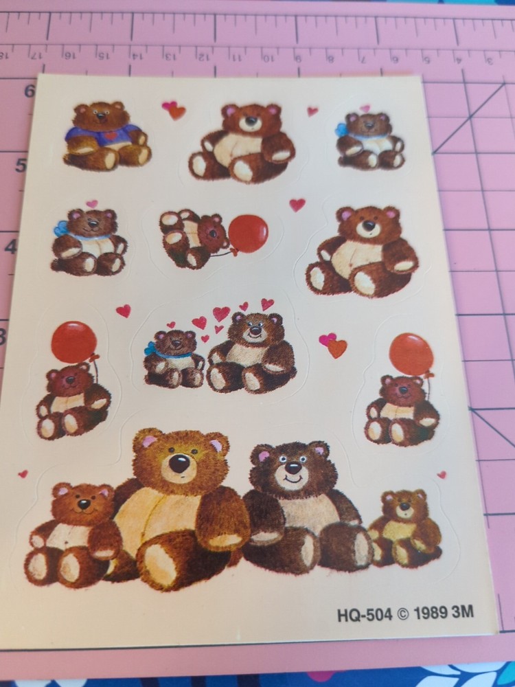 Vintage Teddy Bear Stickers 3M Post It Teddy Bears Hearts 1 Sheet