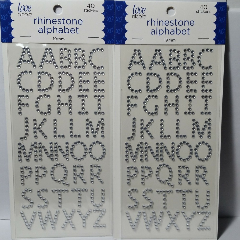 Rhinestone Alphabet Stickers 19mm 2 Sheets 40 Stickers Each Bling
