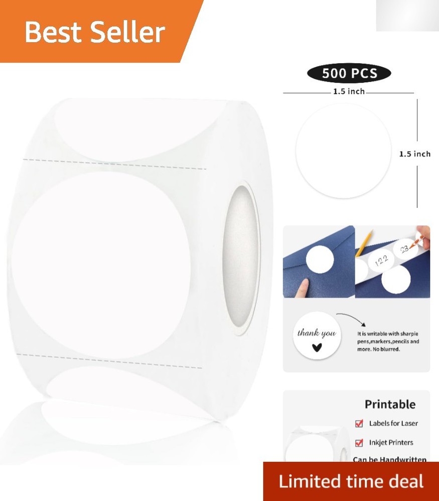 Self-Adhesive 1.5 Inch Blank Circle Stickers – Perfect for Yard Sales (500pcs)