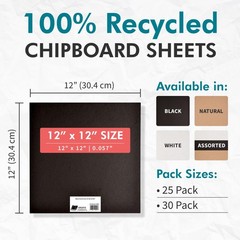 25 PCS 12×12 Inch Medium Weight Chipboard Black AcidFree 0.057 Sheets Crafts