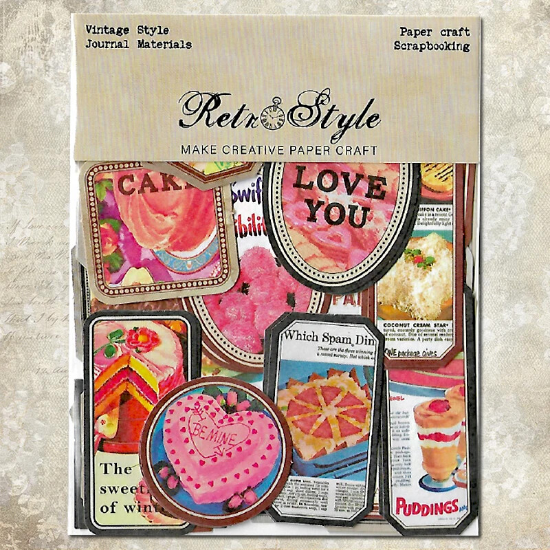 Vintage Style Valentine’s Day Heart Cakes Love You Scrapbooking Stickers Craft