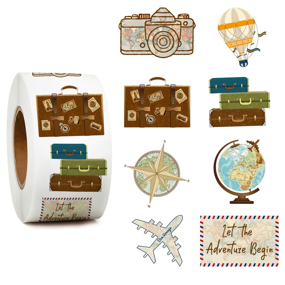 1000pcs Retro Travel Stickers in 1 Roll for Travel Scrapbook Supplies, 1.5 In…