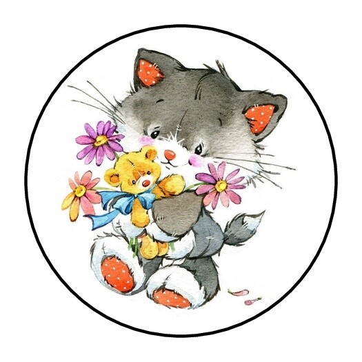 30 Cute Kitten with flowers Envelope Seals Labels Stickers 1.5″ Round teddy bear