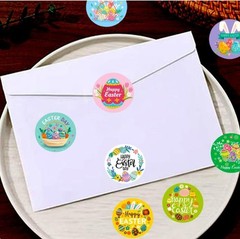 40 Pieces Round 1” Happy Easter Egg Bunny Stickers Party Decor Envelope Seals