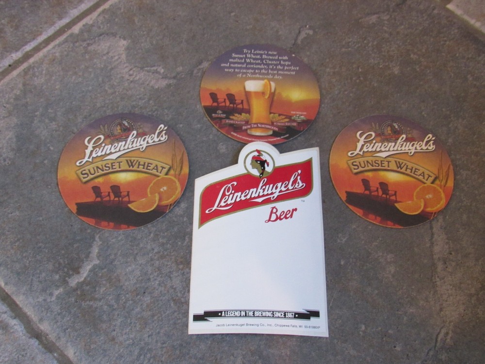 VTG Leinenkugel’s Beer Sticker Coasters LOT Sunset Wheat Older Maiden 6″ x 4″