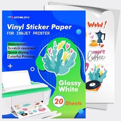 20 Glossy Sticker Sheets – Waterproof Vinyl for Inkjet & Laser Printers