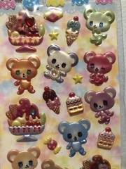 Kawaii Japan Colourful Bears And Ice cream Puffy Sticker Sheet Scrapbook Htf Vin