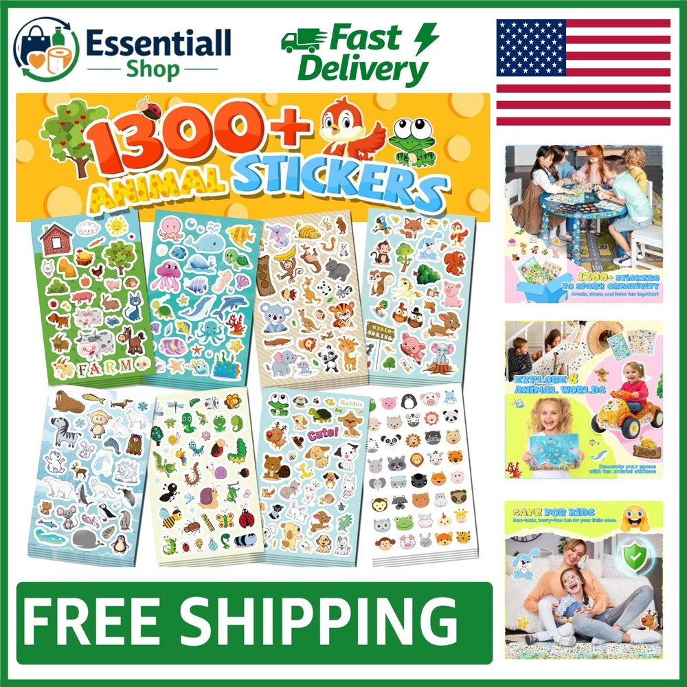 1300+ Cute Animal Stickers: Waterproof, Reusable for Kids’ Crafts & Scrapbooking
