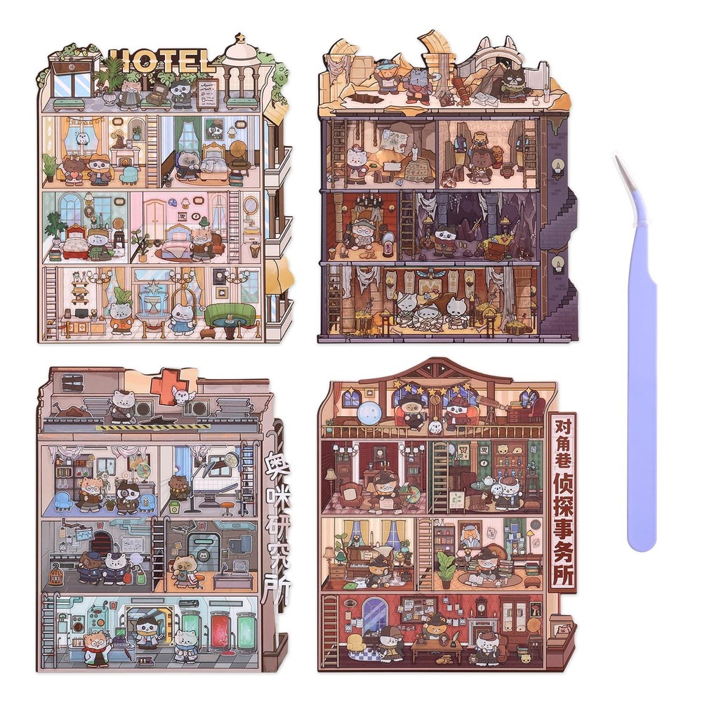 Girls 3D Miniature Scene Stickers DIY House Sticker for Adult Kids Relief Stress