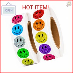 1000 PCS Glitter Smiley Face Stickers for Kids – 1 Inch Round Holographic Happy