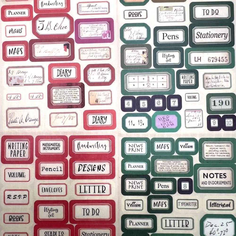 Vintage Style Stationery Label Washi Paper Stickers 4 Sheets Junk Journal