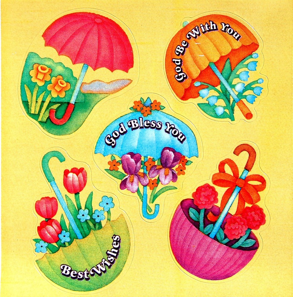 COLORFUL FLOWERS UMBRELAS CHRISTIAN SAYINGS STICKERS