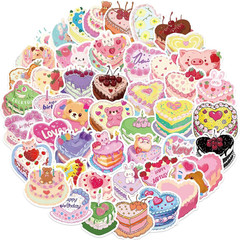 50Pcs Cartoon Heart Shaped Cake Stickers Kawaii Love Aesthetic Vinyl Waterproof