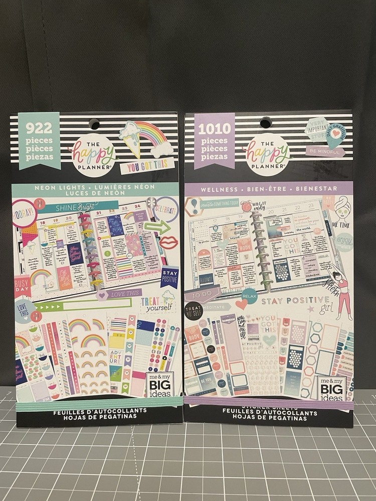 Happy Planner Me & My Big Ideas Sticker Book Lot Of 2 Neon Lights, Wellness
