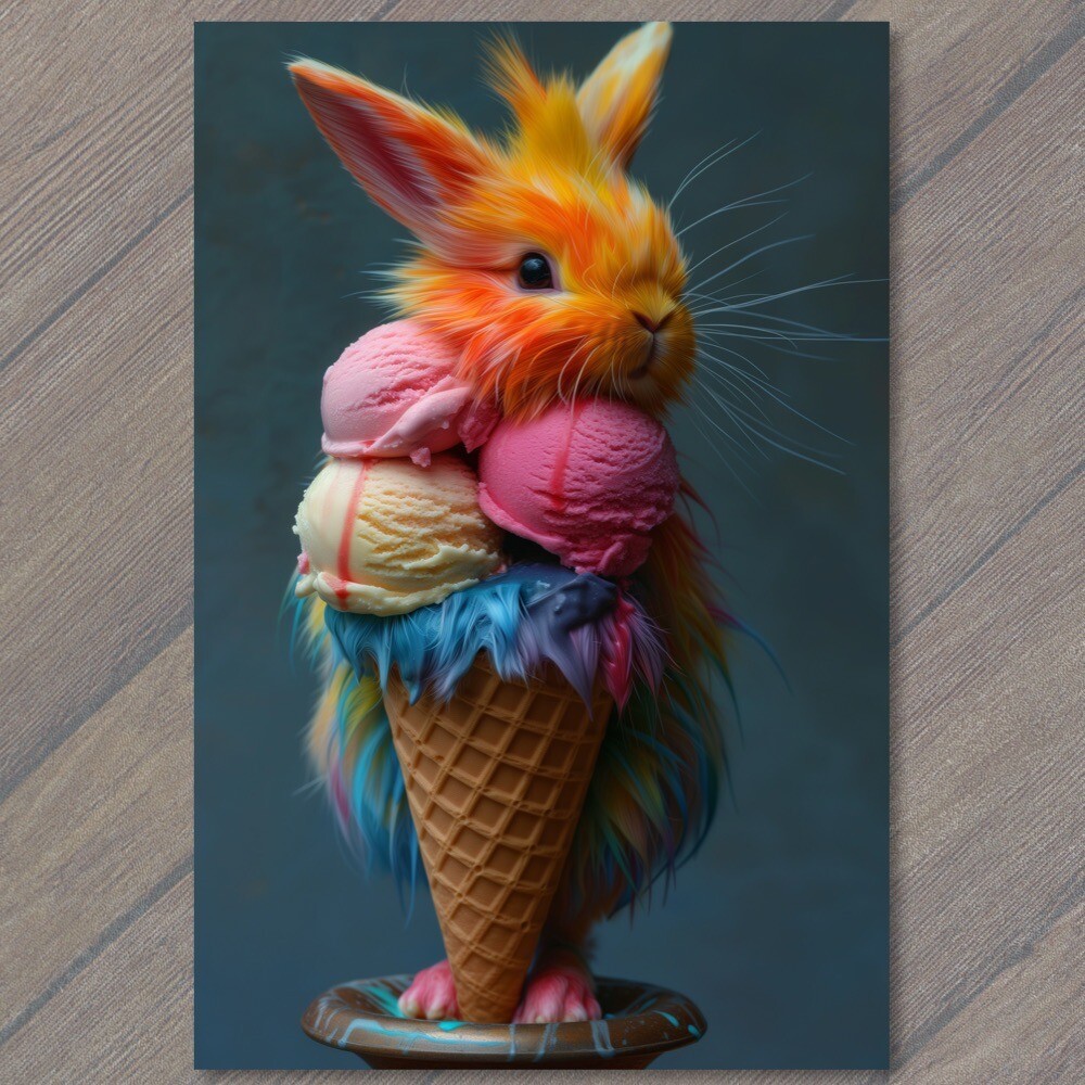 STICKER Bunny Rabbit Delighting in Ice Cream Cone Bliss Cute Fun Scoop Unusual