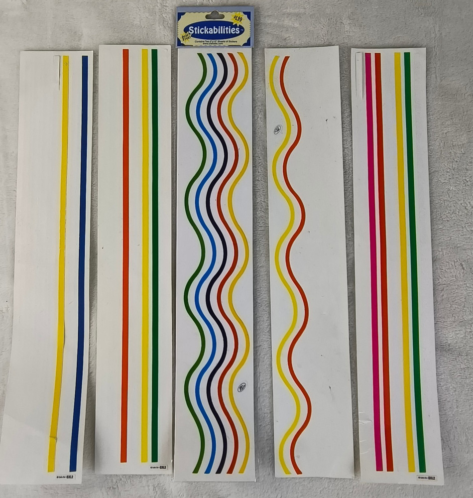Stickabilities Scrapbook Border Stickers Lot Rainbow Lines Wavy Straight 12″