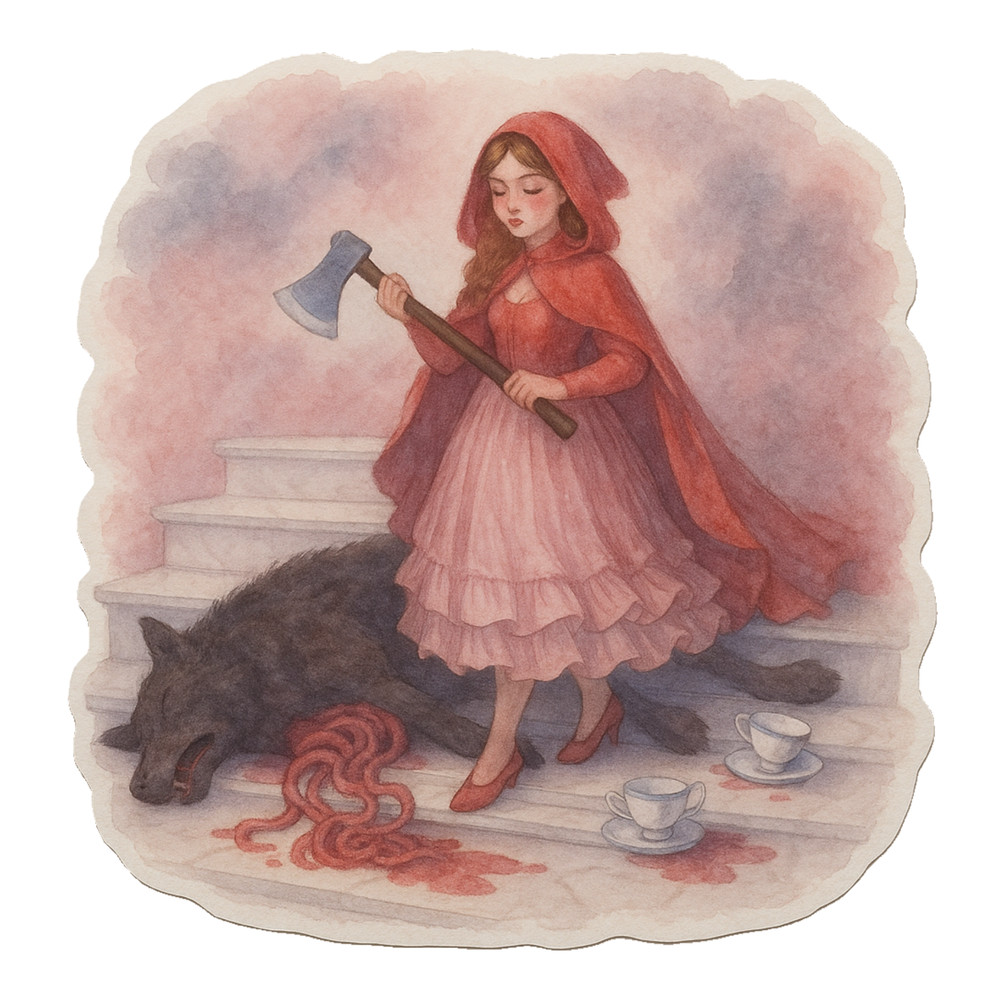 Little Red Riding Hood Pencil Art Sticker Dark Fairytale, Wolf, Gothic Storybook