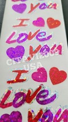 HAMBLY STUDIOS PRISMATIC / GLITTER STICKERS * I LOVE YOU * HEARTS * VINTAGE RARE