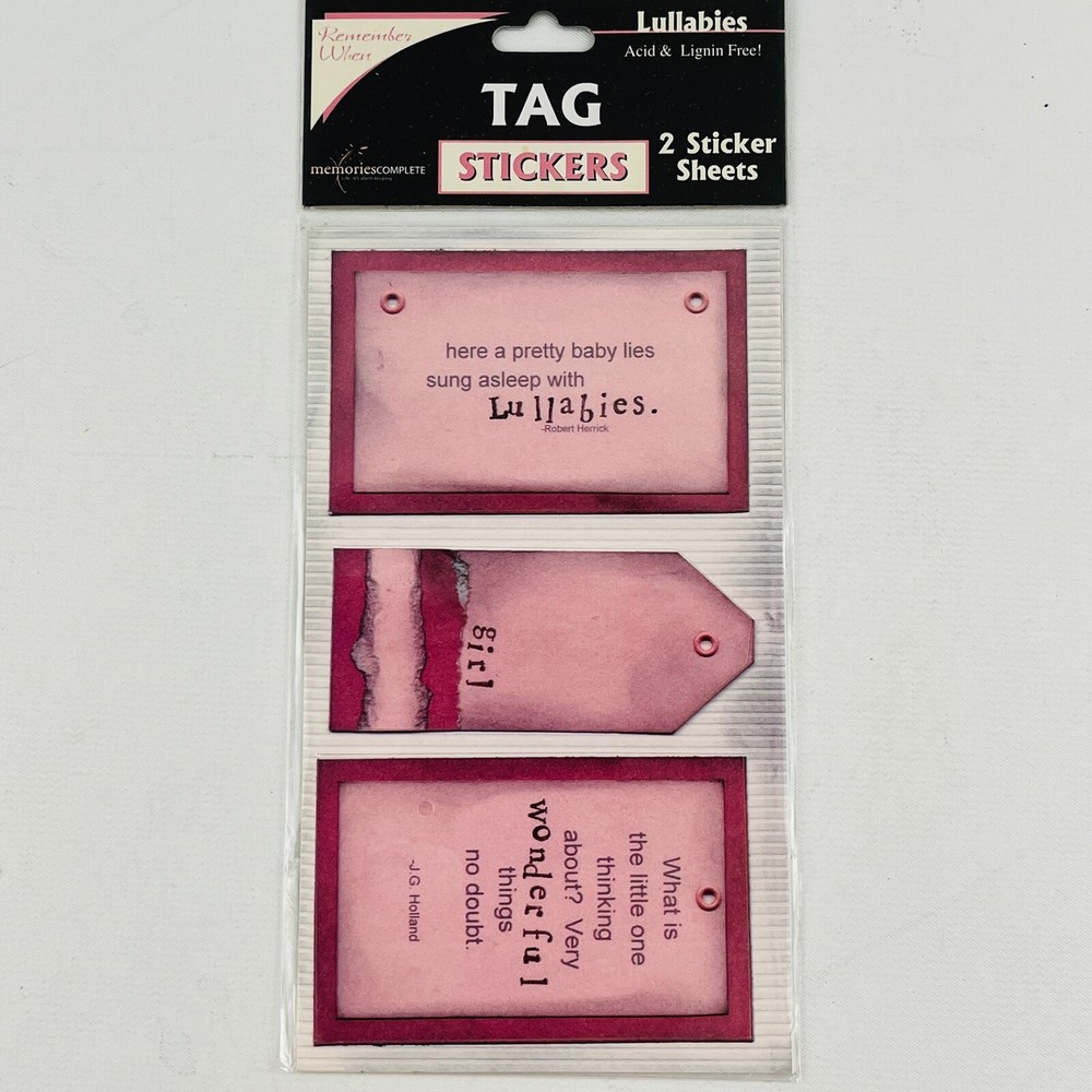 Remember When Lullabies Tags Tag Stickers 2 Sticker Sheets Scrapbook #22376