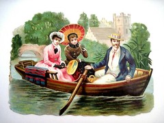 Charming Large Die Cut Ad Card «From Clarke’s Tea Store» w/ Lovely Ladies *