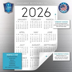 Chic -At-A-Glance Calendar Sticker for 2026 | 6×9 Removable Design