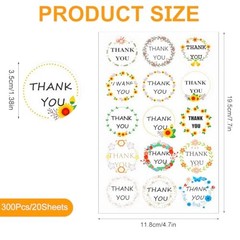 Thank You Stickers 1.38in Self-Adhesive Thank You Labels 300 Pcs Retro Round
