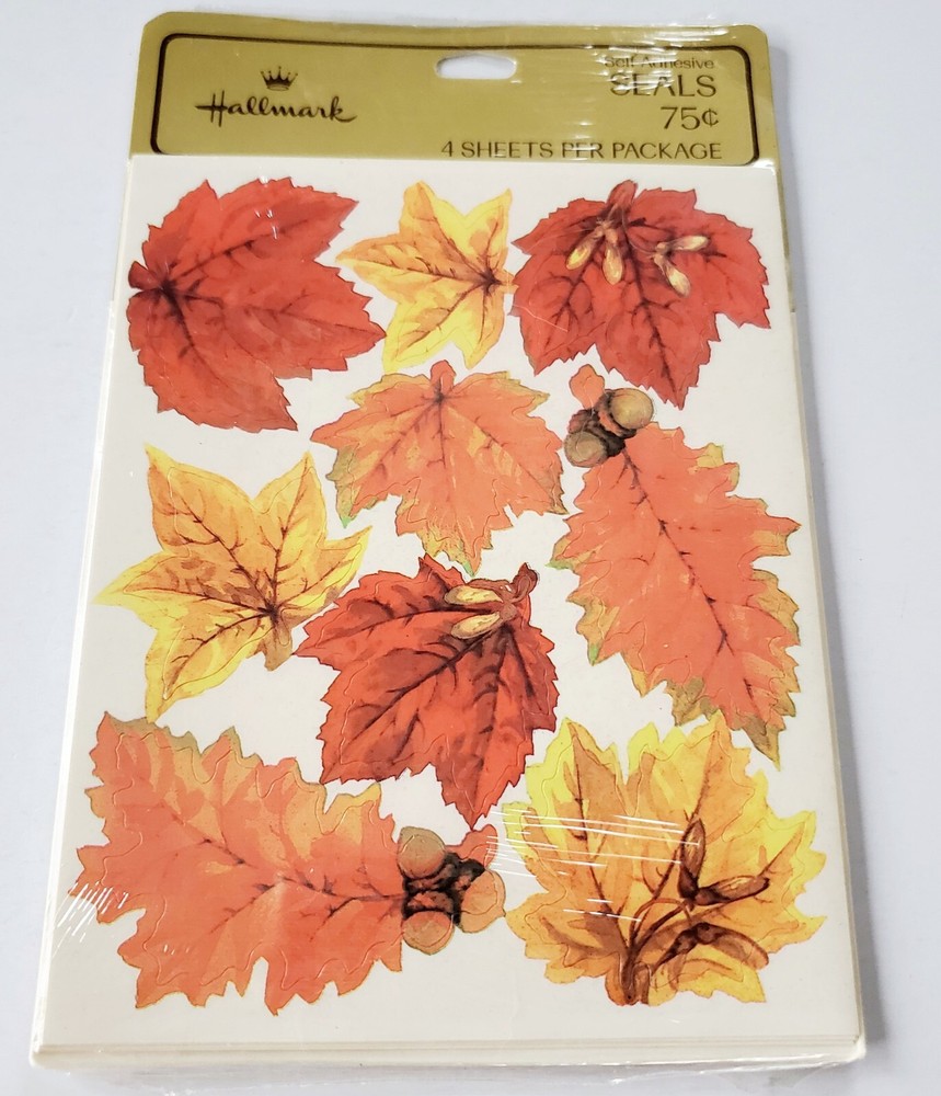 Vintage Hallmark Stickers Fall Autumn Leaves Leaf Acorns 4 Sheets NIP