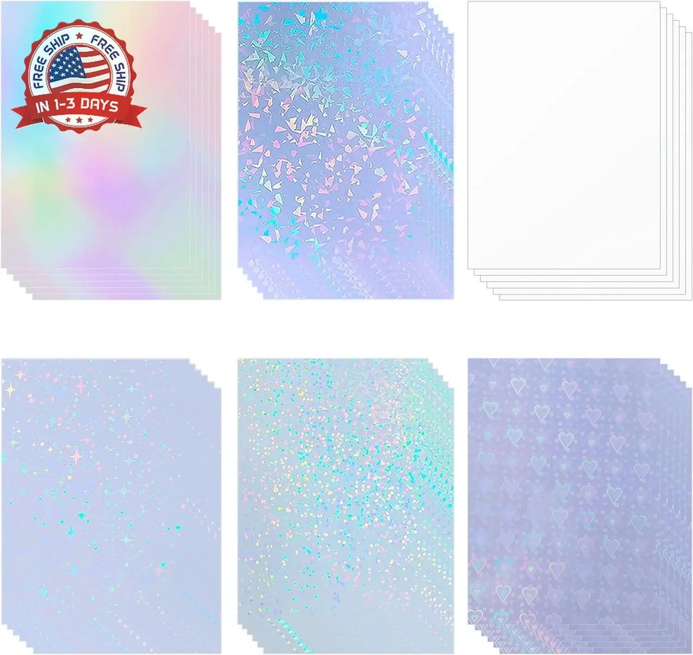 36 Sheets Holographic Sticker Paper Holographic Clear Vinyl Self Adhesive Waterp