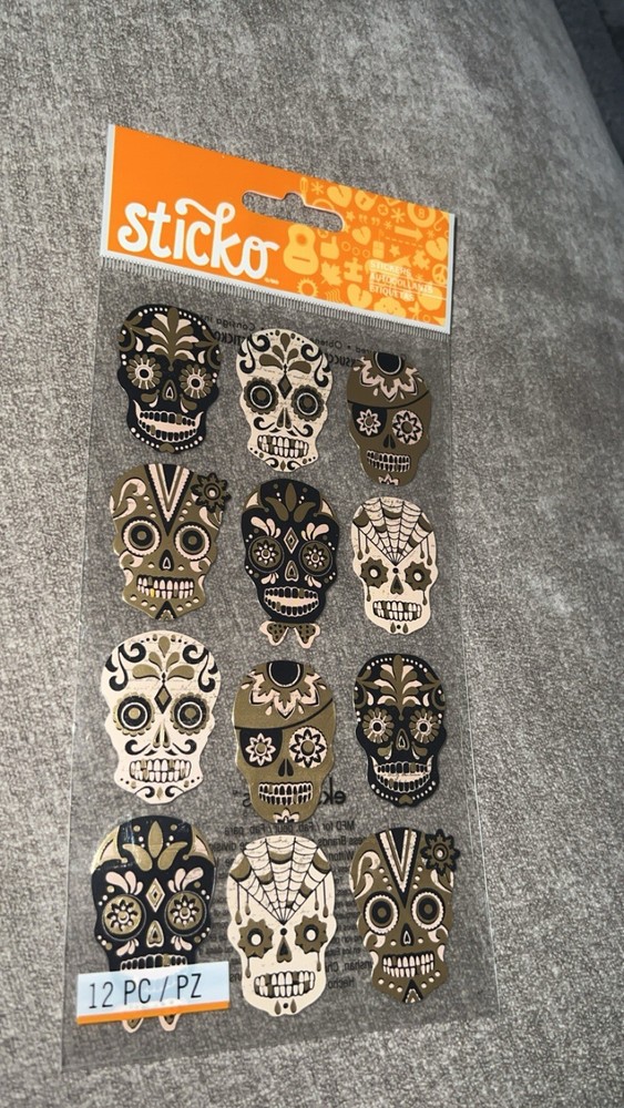 Sticko- Scrapbooking Crafts Stickers Halloween Sugar Skulls Brown Black Repeats